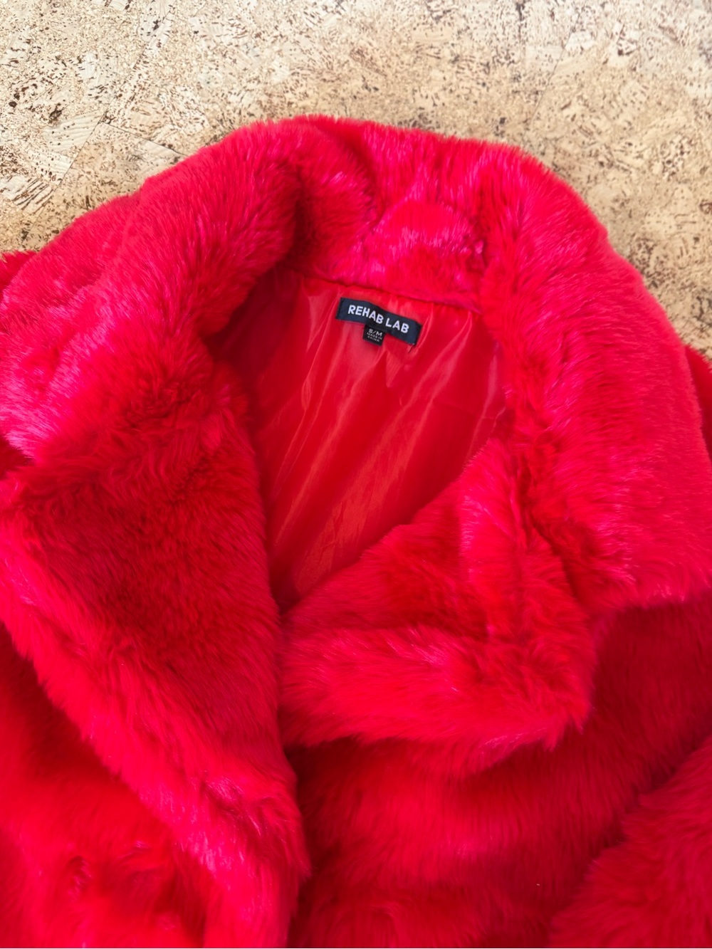 Rehab Lab Women's Red Faux Fur Coat
